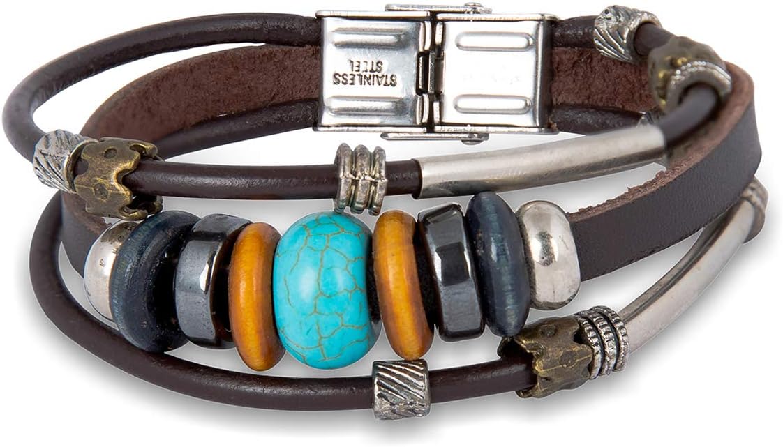 SAPHIRA Fashion Jewellery- Casual Wrap Collection Stylish Multi Strand Charm Leather N Steel Bracelets- Jewellery Gift for Unisex- Women- Men- Boys- Girls