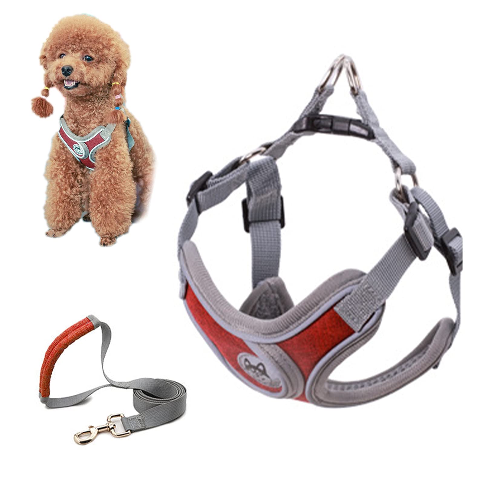 SKXEO Dog Harness Small Dog No Pull Harness and Lead Set Adjustable Breathable Reflective Lightweight Pet Vest Harness Escape Proof Dog Harness Easy Control for Outdoor Walking Training