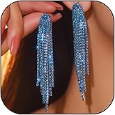 Rhinestone Tassel Earrings for Women Sparkly Long Chandelier Dangle Earrings 2025 Trendy Wedding Party Prom Dress Outfit Bling Jewelry Gifts