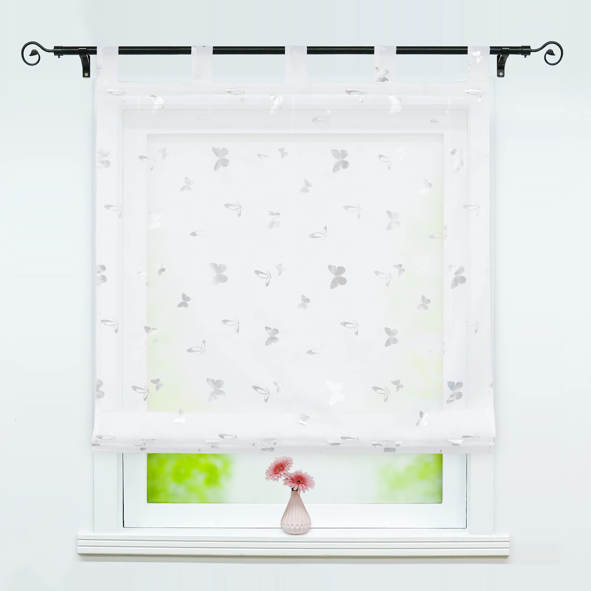 Delien Roman Blind with Loops, Transparent Roman Curtain, Loop Blind, Modern Scarves, Window, Living Room Curtain, Pack of 1, W x H 80 x 150 cm, Silver