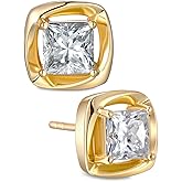 Original Design Moissanite Stud Earrings for Women, Pricess Cut/Oval Cut/Pear Cut/Heart Cut, Solid 925 Sterling Silver Hypoallergenic, Birthday Valentines Anniversary Mother's Day Ideal Gift for Her