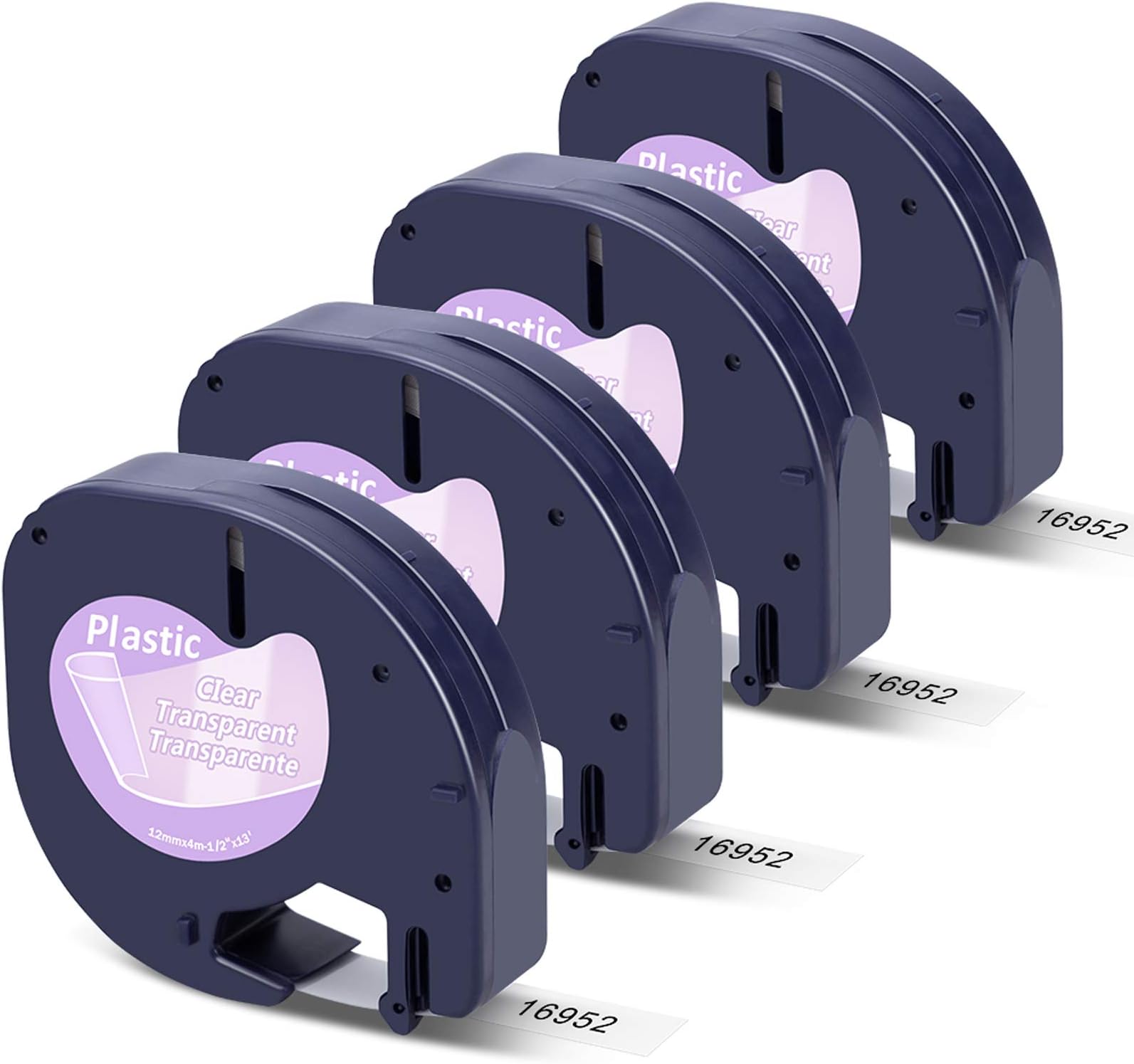 Freshworld Compatible Clear Label Replacement for DYMO LetraTag Refills Transparent 16952 LT Pastic Tape,1/2Inch(12mm) x 13Ft(4m),for DYMO LetraTag 100H LT-100T Plus LT110T QX50 Label Makers, 4 Pack