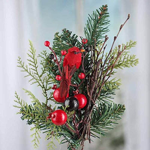Factory Direct Craft Hand Wrapped Woodsy Artificial Pine and Twig Spray with Festive Red Cardinal In Center