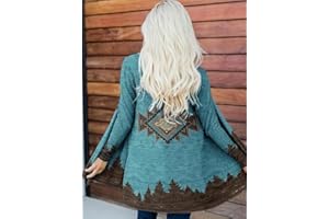 Western Ethnic Aztec Long Cardigans for Women Vintage Graphic Print Retro Long Sleeved Shirt Casual Loose Open Front Cardigan