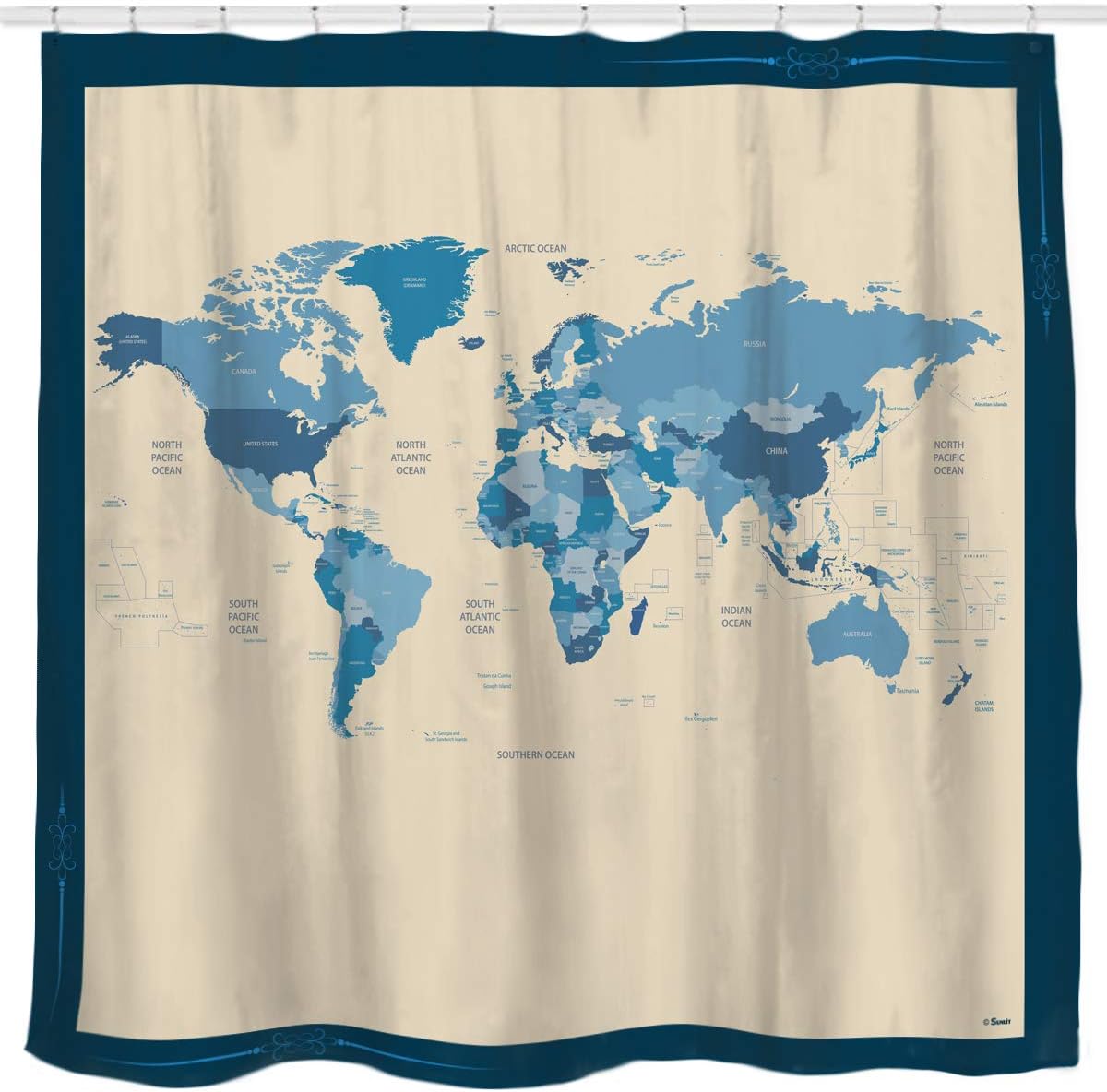 Amazon Com Sunlit Designer New World Map Quality Fabric Shower