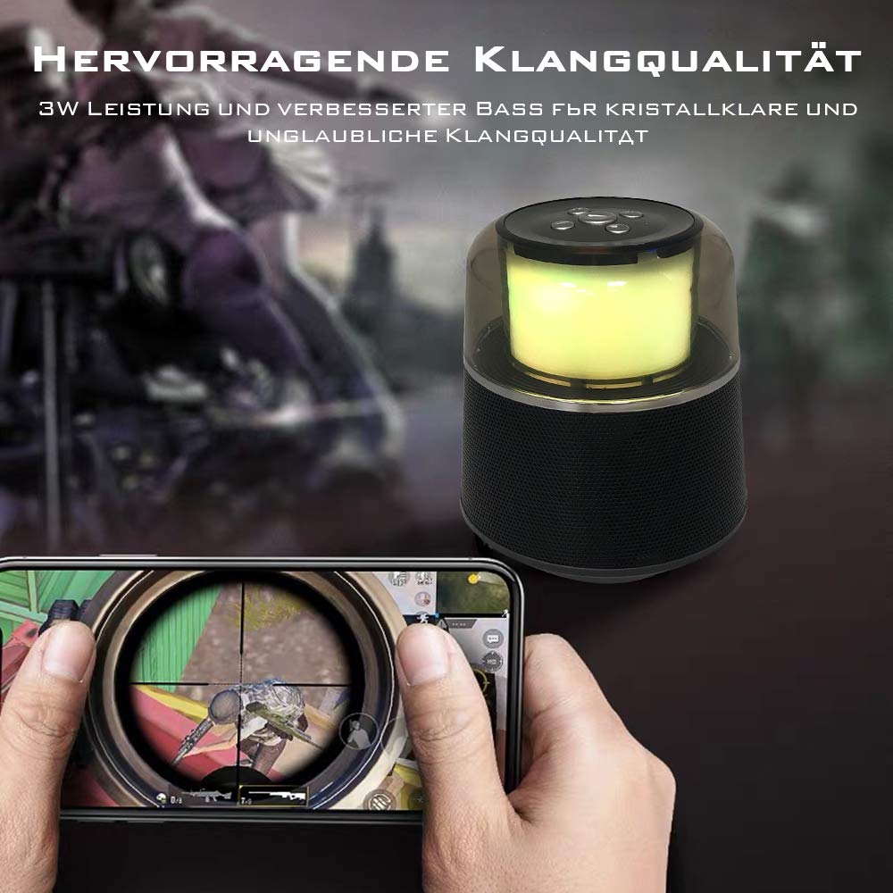 Portable Bluetooth Lautsprecher, Mini Super Mobiler Bluetooth 4.2 Lautsprecher mit Eingebautem Mikrofon,FM Radio, Freisprechanruf, LED-Licht, 3,5mm Audio-Eingang, TF-Kartensteckplatz (Schwarz)