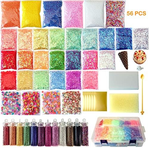 Slime Supplies Kit, Slime Stuff for DIY Slime, Include Fishbowl beads, Foam Balls, Glitter Sheet, Slime Slices, sponges, Gold Foil, Slime Tools for DIY Slime Making, Girl Slime Party, Girl Gifts