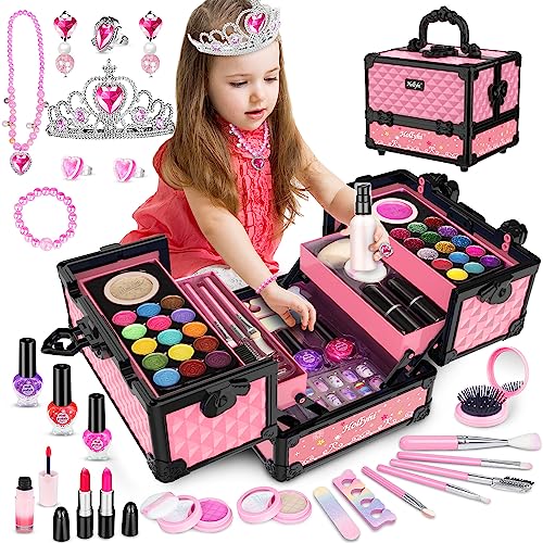 Hollyhi 62Pcs Kids Makeup Kit for Girl, Washable Play Makeup Toys