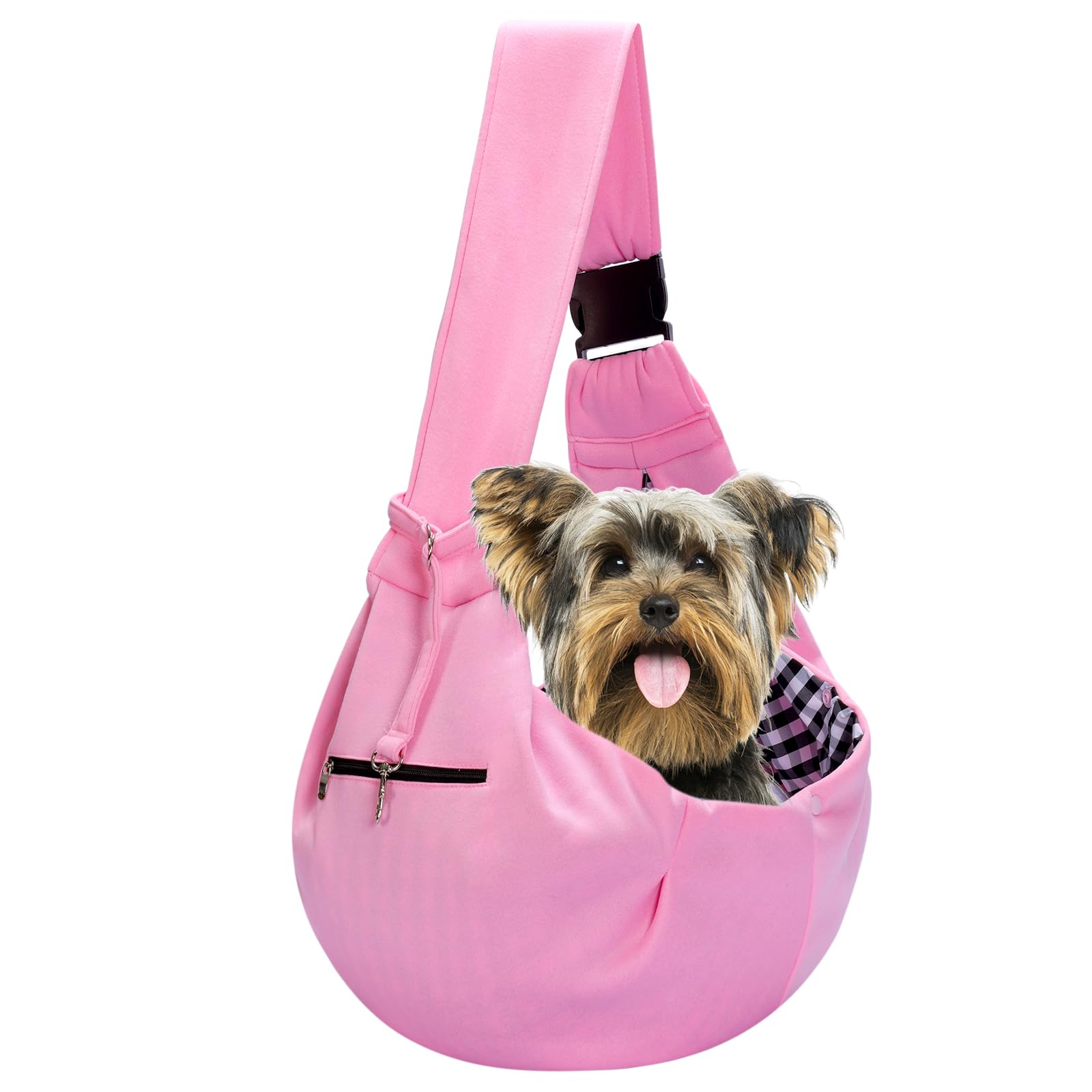 Photo 1 of Adjustable Dog Carrier Sling - Hand-Free Dog Carriers for Small Dogs and Cats, Puppy Sling Carrier with Zipper Purse Pocket, Travel Safety Harness, Puppy Essentials (Pink)