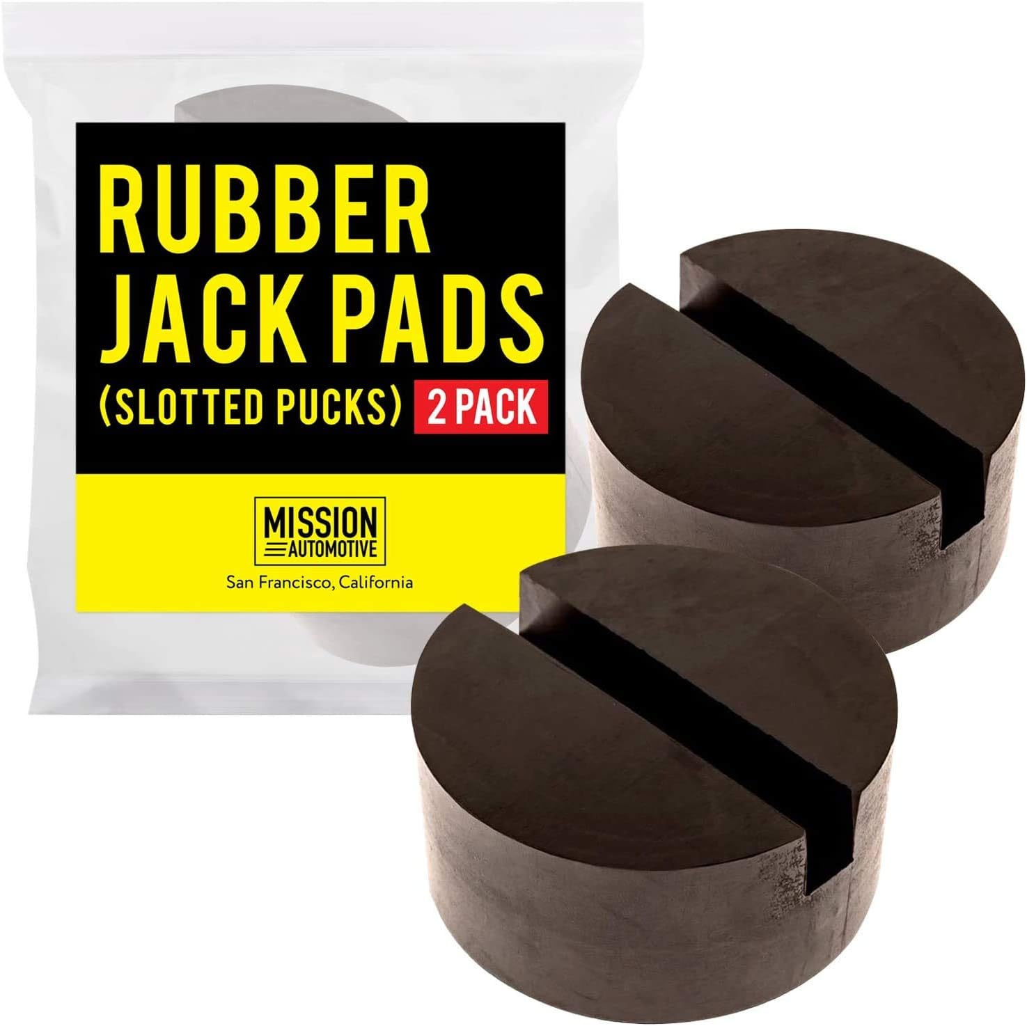 Mission Automotive 2-Pack of Rubber Jack Pads (Slotted Pucks) - Universal, Standard-Size Adapter - Frame Rail Protector Puck/Pad Keeps Pinch Weld, Paint and Metal Safe: Automotive