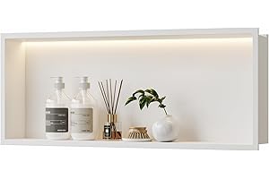 Qeke Stainless Steel Shower Niche 30" X 12", No Tile Needed Wall Niche with Non-Dimmable Led Light, Recessed Shower Niche Lighting for Bathroom Storage Over Mount Installation, Matte White