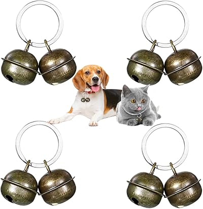 Leikedun 4 Set Vintage Small Dog Cat Bells Silver Metal Pendant Rings