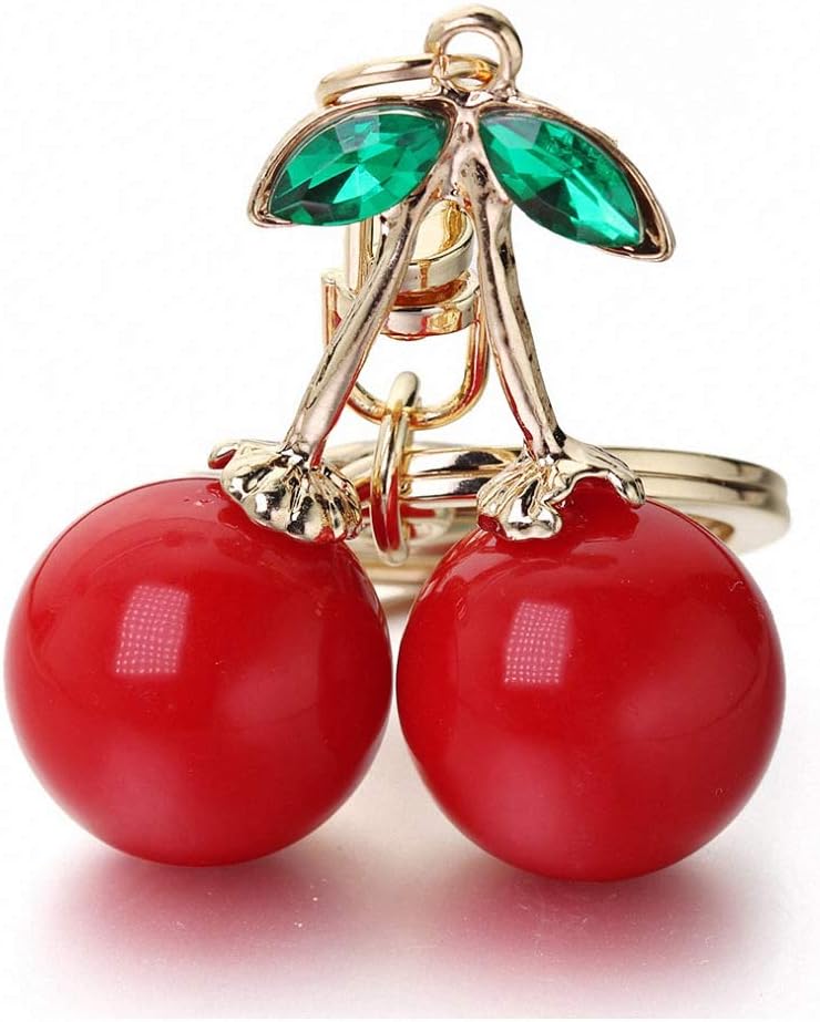 Kytrun Red Cherry Keychain Keyring Crystal Rhinestone Cute Fruit Female Bag Pendant Accessories Key Chain Ring Holder Jewelry