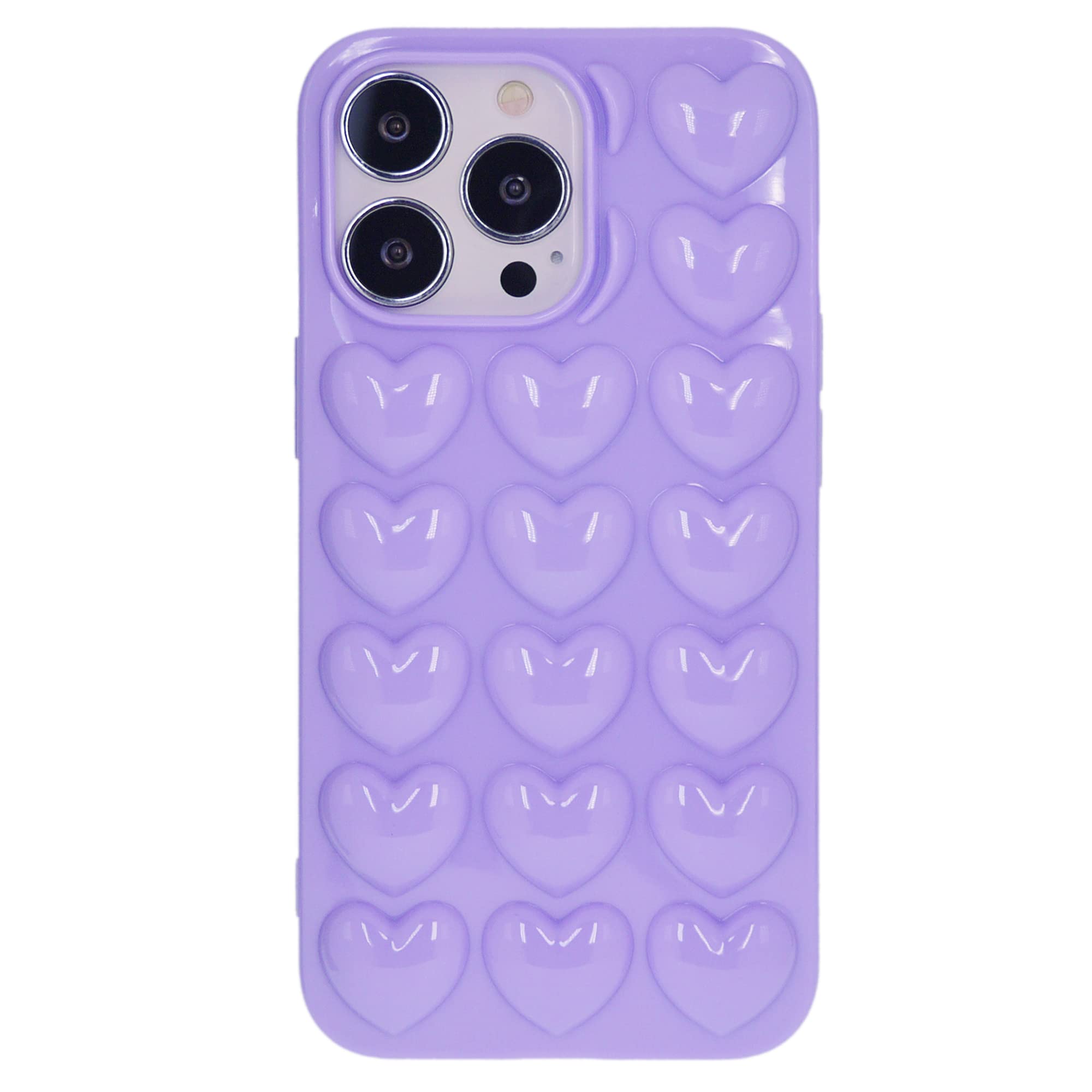 DMaos iPhone 13 Pro Max Case for Women, 3D Pop Bubble Heart Kawaii Gel Cover, Cute Girly for iPhone13 Pro Max 6.7 inch - Lavender