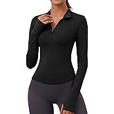 LOMON Womens Long Sleeve Workout Tops Quick Dry Quarter Zip Pullover Crop Yoga Athletic Slim Fit Shirts