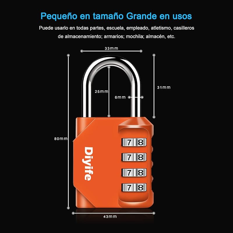 Fechadura Combinada Impermeável de 4 Dígitos, Para Ginásio, Cacifos, Arquivos e Caixa de Ferramentas, Laranja