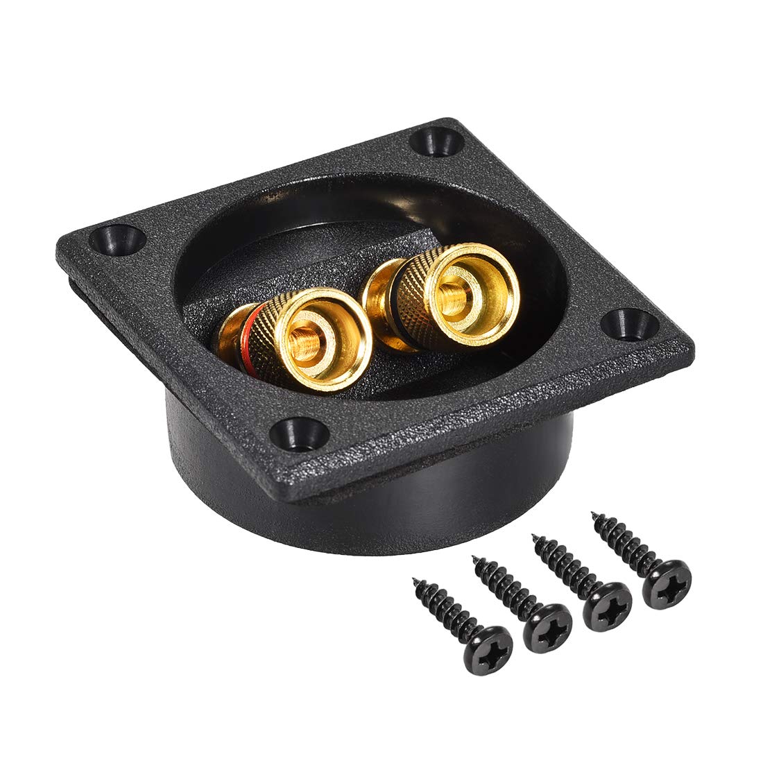 sourcing map 2-Way Square Speaker Box Terminal Binding Post Stereo Screw Connectors Subwoofer Plugs Black 1pcs