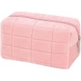 HABUAETY Kosmetiktasche Kariert Gesteppt - Klein, Plüschig, Y2K Style, Für Make-up & Reisenzubehör