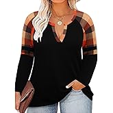 TIYOMI Plus Size Shirt for Women Long Sleeve Tops Round Neck Raglan Color Block Tee XL-5XL