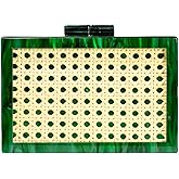 RomanticDesign Women Acrylic Handbag Rattan Woven Pattern Square Box Crossbody Handbag Shoulder Bag Chain Purse