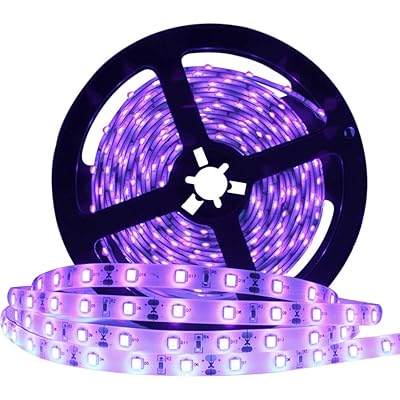 YGS-Tech 24 Watts UV Black Light LED Strip, 16.4FT/5M 3528 300LEDs 395nm-405nm Non-Waterproof Blacklight Night Fishing Implicitly Party with 12V 2A Power Supply