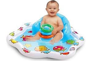 Bundaloo Baby Splash Pad with Inflatable Backrest and Stackable Ring Toys – Sensory Water Play Mat for Infants and Toddlers – Summer Outdoor Fun