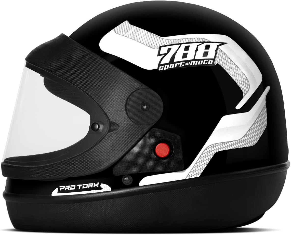 Capacete Fechado Pro Tork Sport Moto 788, Preto, Branco, Tam. 58