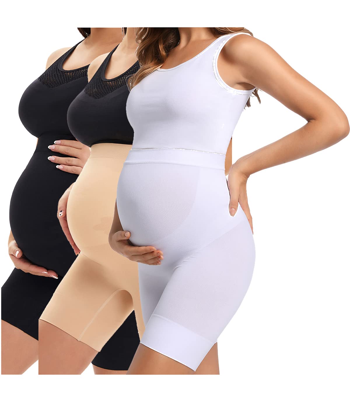 KUNINDOME Plus size maternity shapewear, Nude Black and White, 4X-Large Image