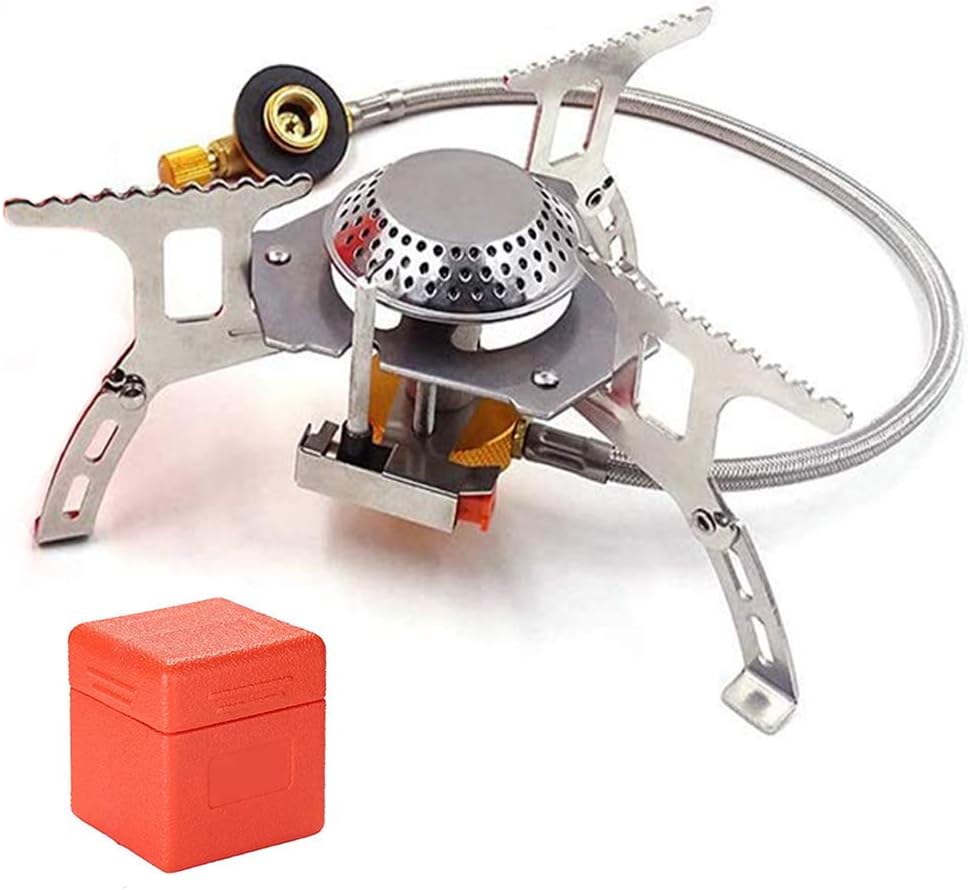 Outdoor Portable Gas Stove Mini Camping Stove Collapsible Fishing Stoves Ultralight Backpacking Stove with Piezo Ignition Cookware Hiking Picnic Cooker