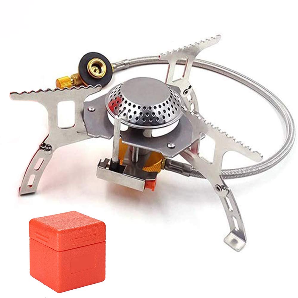Outdoor Portable Gas Stove Mini Camping Stove Collapsible Fishing Stoves Ultralight Backpacking Stove with Piezo Ignition Cookware Hiking Picnic Cooker