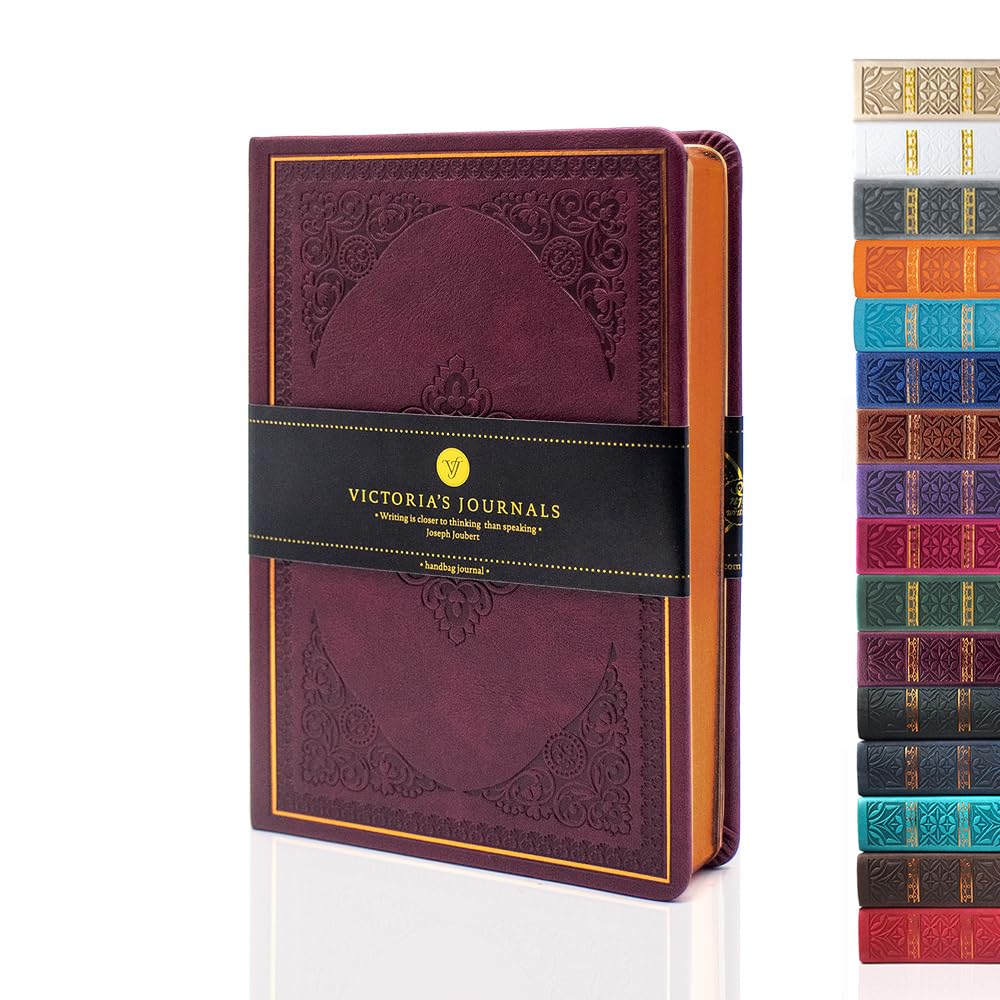 VICTORIA'S JOURNALS Leatherette Vintage Journal Hard Cover Lined Notebook Old Looking Travel Diary (Burgundy, B6)