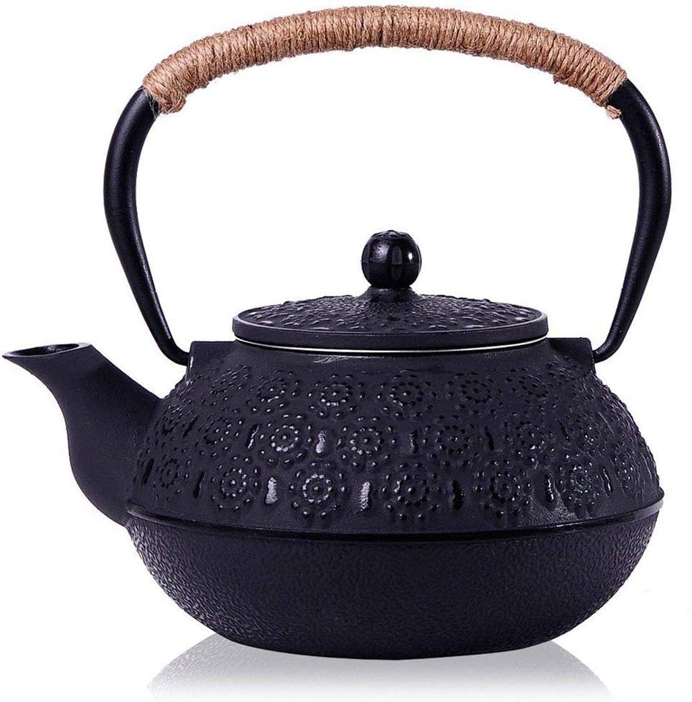 Black Cast Iron Teapot With Stainless Filter Tea For Loose Leaf Tea And Teabags Tea Kettle For Stove Top (Color : Black)