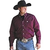 Cinch Mens Classic Fit Long Sleeve Button Open Pocket Solid Basic Shirt, Burgundy