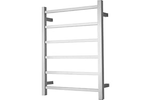 SHARNDY Towel Warmer Brushed Nickel for Bathroom Wall Mounted Bath Towel Heater Plug-in Square 6 Bars Drying Rack Stainless Steel Electric Heated Towel Rack 80W 27.48x21.57x2.17inches ETW13