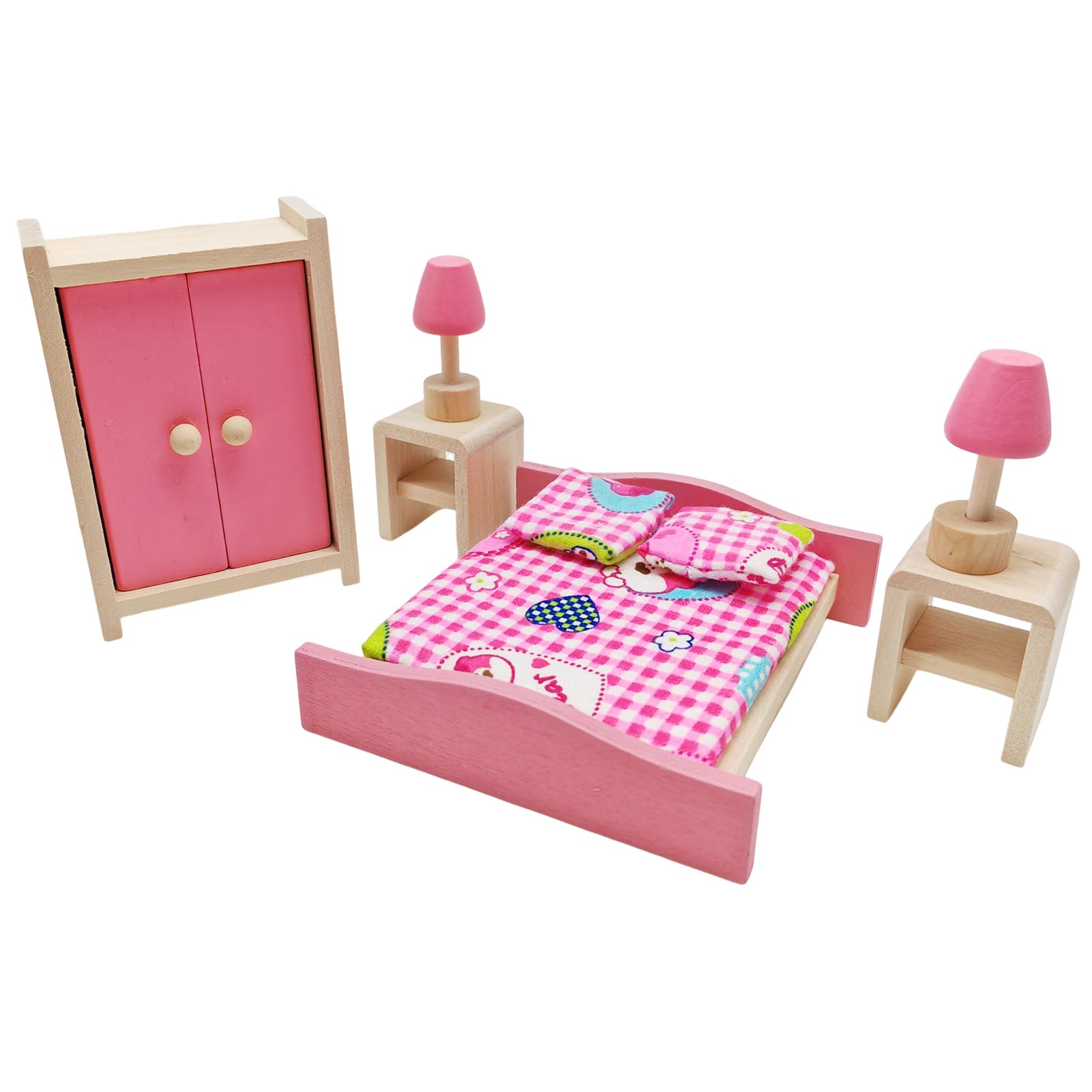 Wooden Doll House Furniture Pretend Play Bedroom Furniture for Kids Childs Gifts Family(Bedroom)