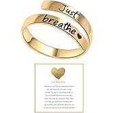 Angyape Just Breathe Ring For Women, Adjustable Inspirational Heart Rings Stainless Steel Spiral Wrap Twist Healing Rings To Sorority Sisters Open Motivational Encouragement Love Yourself Jewelry