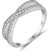925 Sterling Silver CZ Ring, Creative Criss Cross Design X Ring for Women, Simulated Diamond Cubic Zirconia Ring Jewelry-Making-Patterns 7