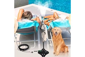 FYHERBS Updated Standing Misting Cooling System 26.2FT (8M) Misting Line + 4 Switchable Misting Nozzles,2 Height Option, Stand Mister Hose for Outside Outdoor Patio, Pet Cooling, Kids Water Playing (GREY)