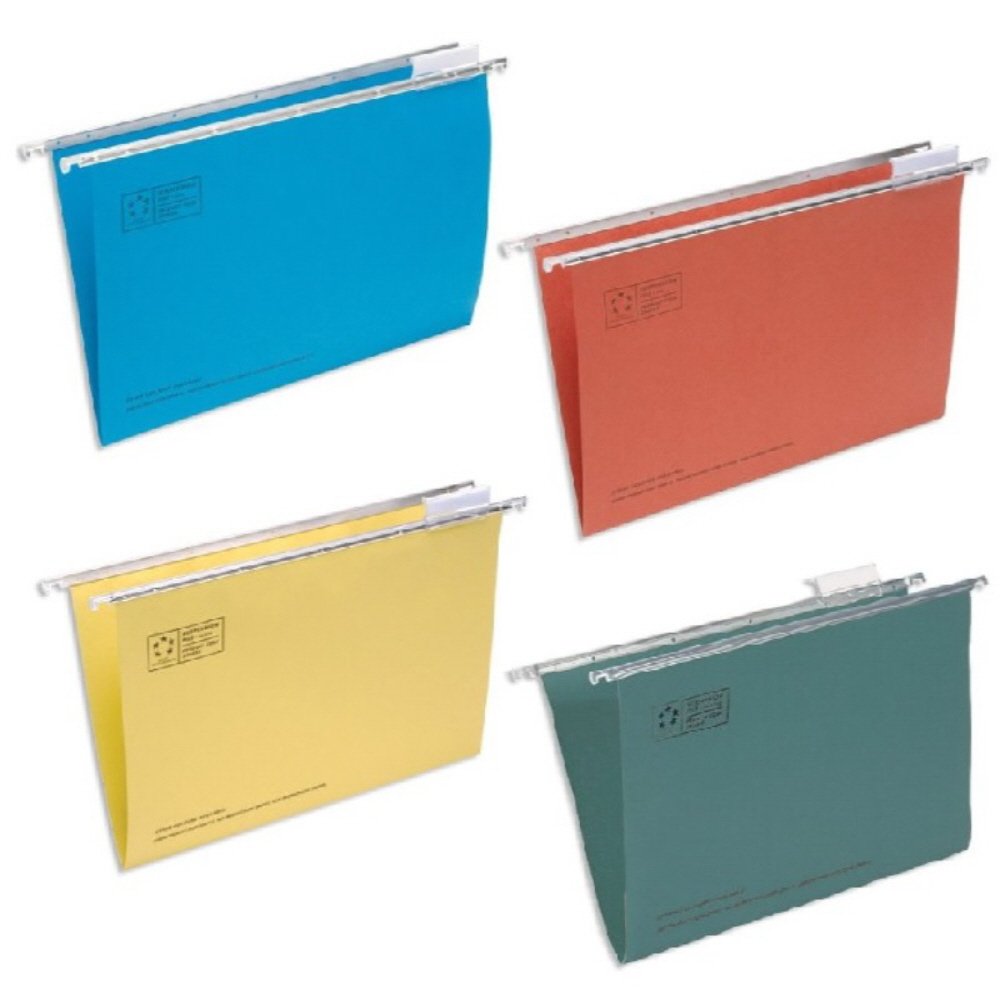 20 x ASSORTED MIXED COLOURS CARD FOOLSCAP SIZE SUSPENSION FILES WITH