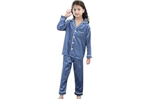 CATTYGIRL Pajamas Kid Unisex Pjs Set Girls Boys Silk Pajamas Set Satin Long Sleeve 2 Piece Clasic Sleepwear for 2-12 Years Todder