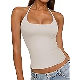 REORIA Womens Sexy Halter Backless Tank Tops Basic Double Lined Camisole Crop Tops Y2K Trendy Sleeveless Shirts Going Out Top