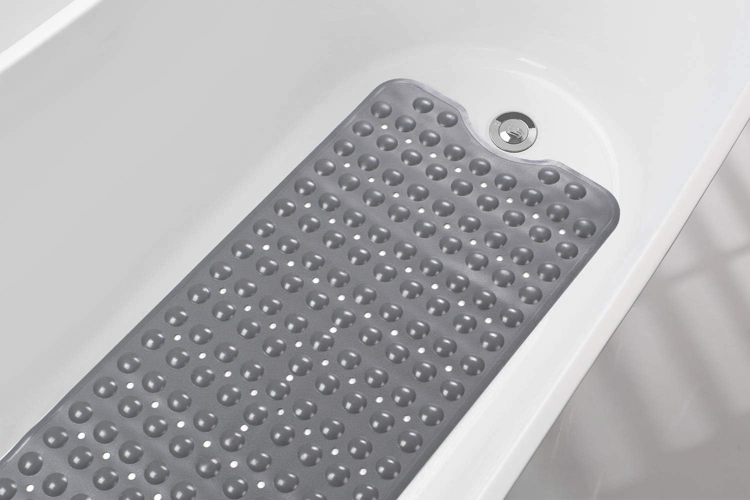 AmazerBath Bath Tub Mat, Larger Suction Cups Bath Mats with Strong Grip, Eco-Friendly TPE Material, Soft and Odorless, Machine Washable, Non-Slip Shower Mats for Bathroom, 39 x 16 Inches (Grey): Home & Kitchen