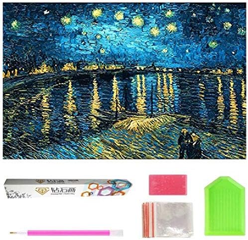 SolarCN Van Gogh Starry Night Full 5D Diamond Painting Kit Paint by Numbers Kit for Adults 16x20 Inch (Starry Night Over the Rhone)