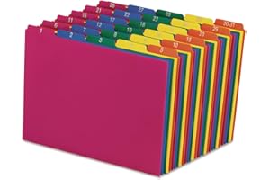 Pendaflex 40143 Top Tab File Guides, Daily/1-31, 1/5 Tab, Polypropylene, Letter (Set of 31) , Blue;green;magenta;strawberry;yellow