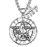 Hantuorui Tetragrammaton Pentacle Necklace 925 Sterling Silver Tetragramaton Amuleto De Plata, Wicca Pentagram Protection Jewelry for Men and Women