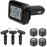 Tirpresmos Tire Pressure Monitoring System, Wireless TPMS Car Charger Powered Adjustable Display Angle Car Voltage Monitoring Real-Time Display for Car RV SUV(0-98PSI)