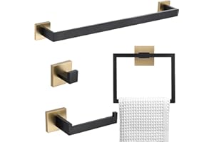 TQKAG Bathroom Towel Bar Holder Sets Black and Gold 4-Piece Bathroom Hardware Set Stainless Steel Bath Accessories Kit. Wall Mounted,23.6 Inch