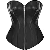 bslingerie® Womens Faux Leather Zipper Front Bustier Corset Top