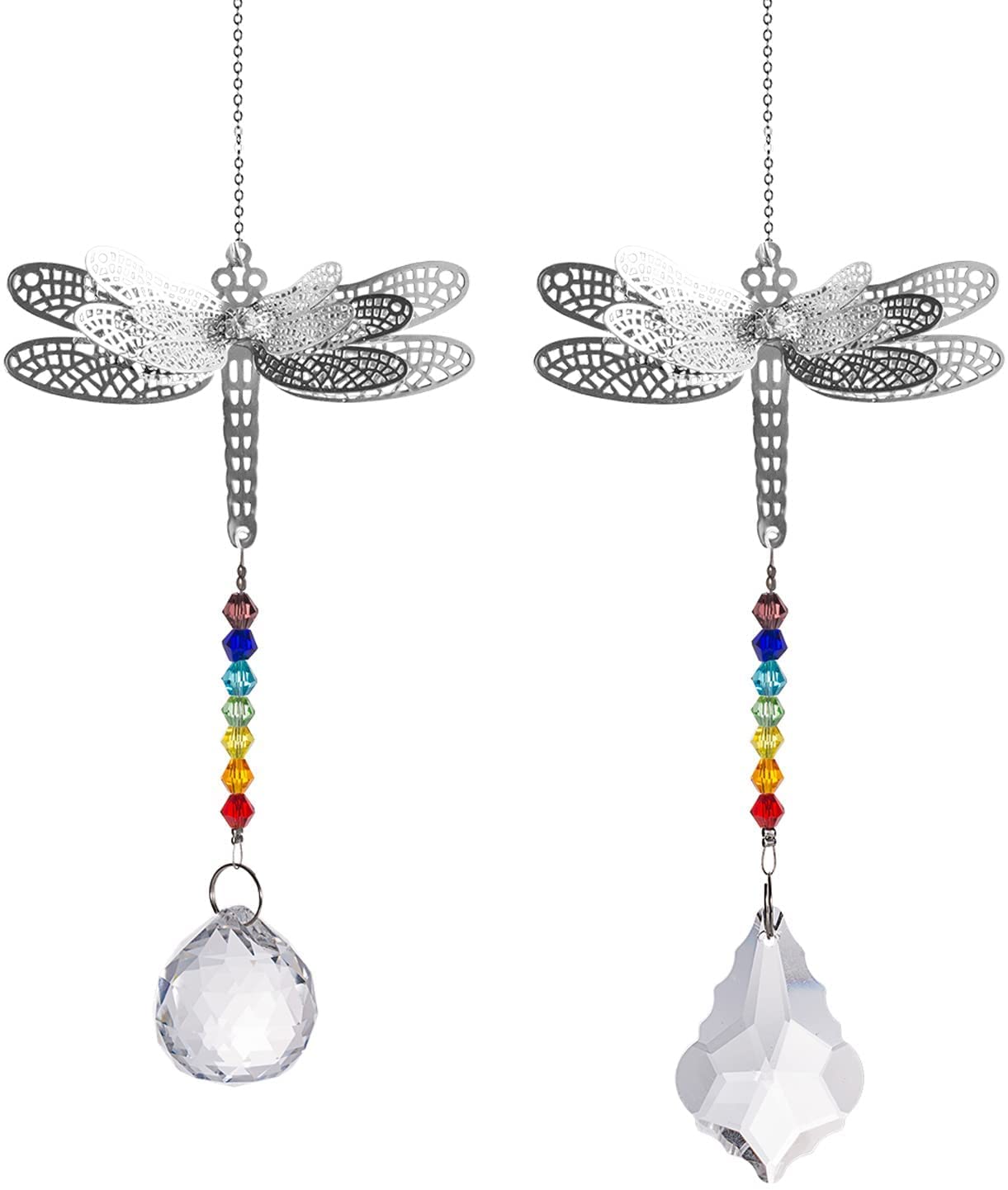 LONGSHENG 2Pcs Dragonfly Rainbow Crystal Suncatchers; Maple leaf Chandelier Crystal Ball Prism Sun catcher Hanging Accessory Decoration Gift