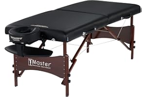 Master Massage Newport Portable Massage Table Package with Denser 2.5" Cushion, Walnut Stained Hardwood, Steel Support Cables